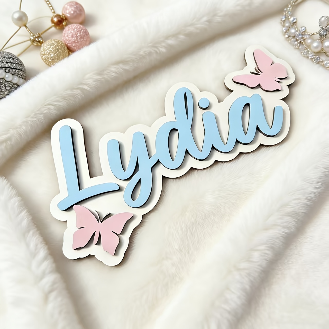 Baby Products Decoration - Personalized Blue & Pink Butterfly Name
